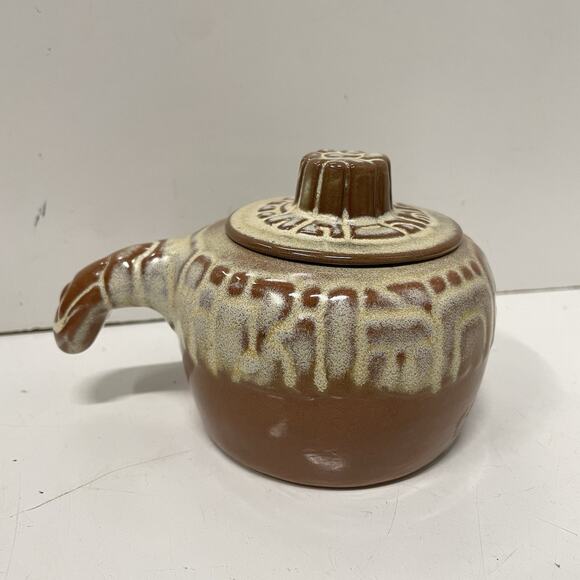 FRANKOMA Pottery Mayan Aztec Desert Gold Tan Individual Baker Bean Pot Jar - Picture 1 of 7
